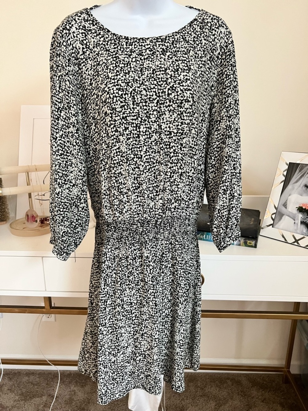 Mavi Black & White Printed Scoop-Neck Mini Dress